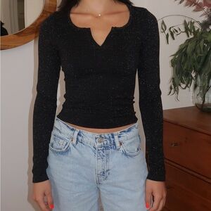 Elegant Black Glitter Long Sleeve Top